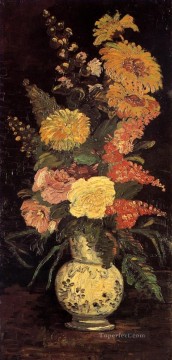  flowers Oil Painting - Vase with Asters Salvia and Other Flowers Vincent van Gogh